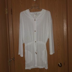 Swim Cover Up White Hooded